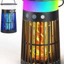 Solar Bug Zapper Outdoor Waterproof, 4 in 1 Solar Mosquito Zapper Outdoor, Cordless Solar Fly Zapper with RGB, Flame Light and LED Camping Lantern (Black)