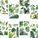 CRASPIRE 8 Sheets Green Leaf Window Stickers Tropical Leaves PVC Waterproof Self Adhesive Summer Wall Decals Natural Palm Plant Rectangle Removable for Stairway Home Decoration TV Wall Art