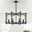 Dining Room Light Fixture, Modern Black Chandelier Farmhouse Metal Pendant Light for Foyer Enteyway Living Room Kitchen Island, 8 Wrought Iron Lights E12 Bulbs, Height Adjustable, 28inch