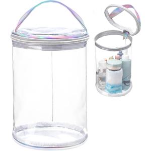 Clear Lotion Bag for Toiletry Cylinder Makeup Bag Heavy Duty Sunscreen Travel Organizer Pouch Waterproof Cosmetic Bag with Handle Zipper Gift for Christmas Beach Pool Airport Women(Silver)
