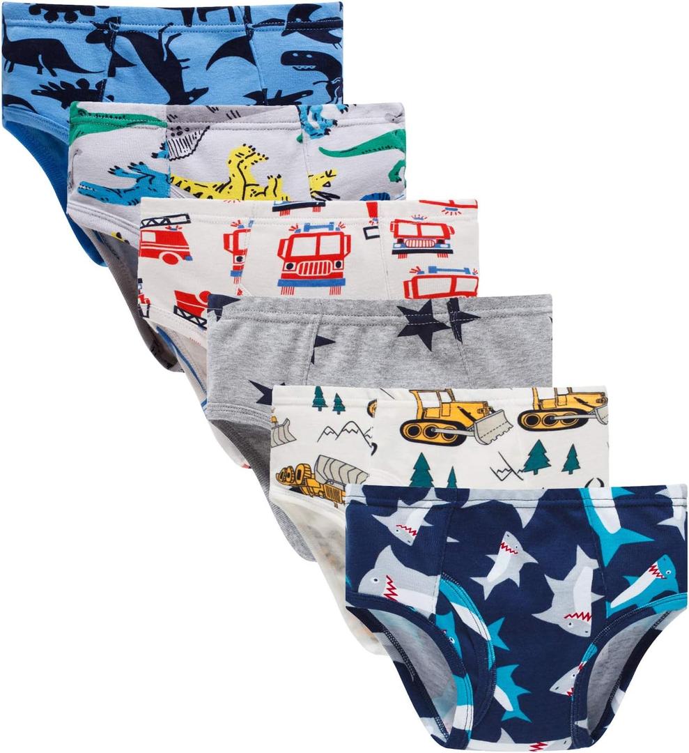 Boboking 100% Cotton Little Boys Briefs Soft Dinosaur Truck Toddler Underwear (8, A-multi)