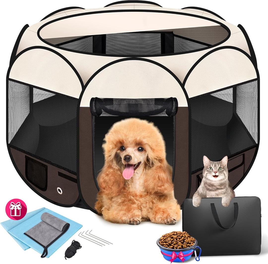 Dog Playpen 36", HOMAGICO Pet Playpen for Indoor Cats Enclosed, Portable Dog Cage Outdoor Tent Crate with Carrying Case,Water-Resistant and Removable Shade Cover,Brown Dog Playpen 36", HOMAGICO Pet Playpen for Indoor Cats Enclosed, Portable Dog Cage Outdoor Tent Crate with Carrying Case,Water-Resistant and Removable Shade Cover,Brown