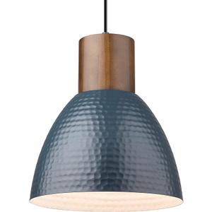 ELYONA Hammered Pendant Light for Kitchen Island, 10.2 Metal Solid Wood Bar Hanging Lamp, Adjustable Height Industrial Pendant Lighting for Dining Room, Bedroom, Bar, Office, Modern Blue (Medium)