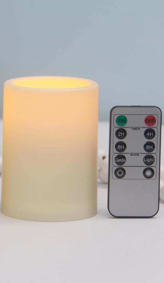 Led Flameless Candle Lights with Remote & Timer, Waterproof Outdoor & Indoor Resin flickering Electric Fake Battery Pillar Candles Up to 1000 Hours for Halloween, Fall, Party, Yard, Xmas Decor (3"x4")