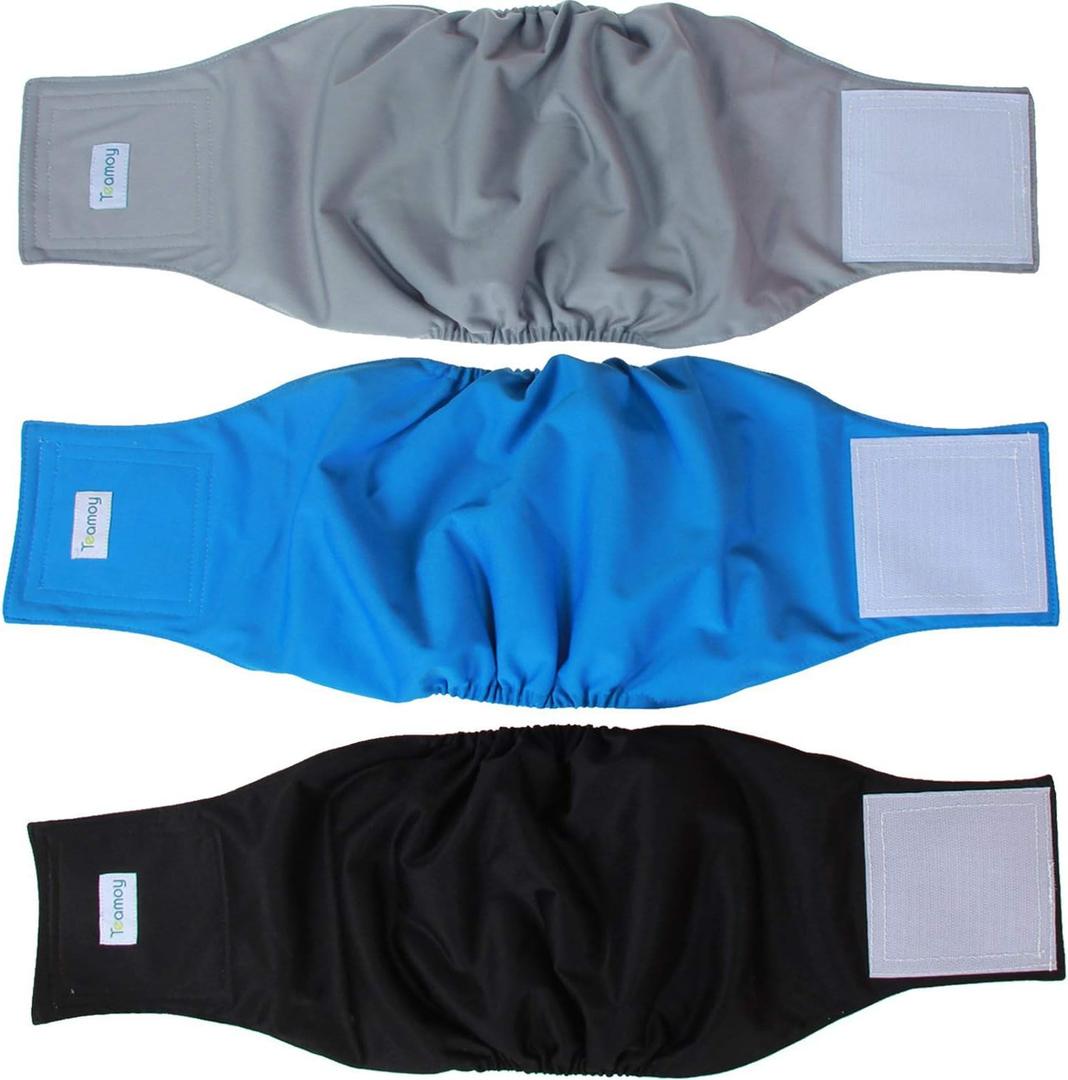 Teamoy Reusable Wrap Diapers for Male Dogs, Washable Puppy Belly Band Pack of 3 (XXL, 29"-34" Waist, Black+ Gray+ Lake Blue)