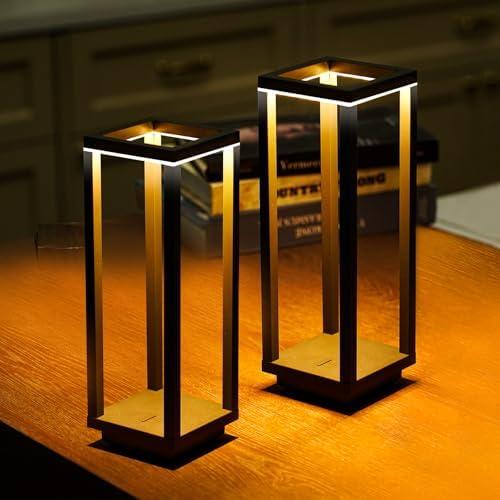 Halostorms 2 Pack Cordless Table Lamp Rechargeable, IP55 Waterproof, 60h Runtime Protable Outdoor Table Lamps, 3 Color Stepless Dimming Battery Powered Table Lamp for Dinner/Restaurant/Bedroom/Cafe - Amazon.com