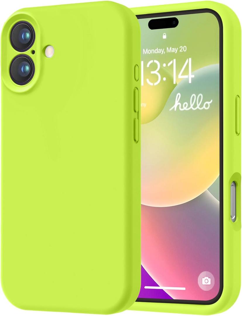 LOVE 3000 Designed for iPhone 16 Case, Premium Silicone with [Soft Anti-Scratch Microfiber Lining] Shockproof Protective Phone Case for Men Women Girls 6.1", Fluorescent Green