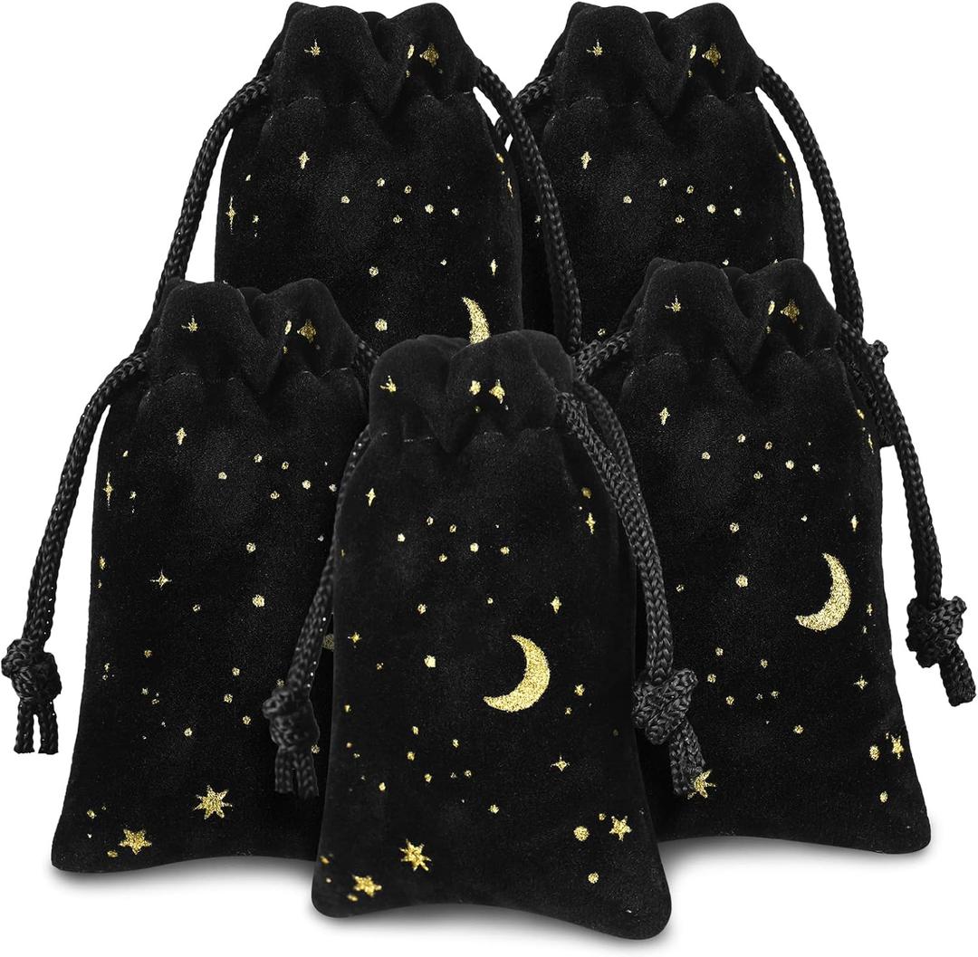 Hillban 30 Pcs 2 x 3 Inch Black Velvet Drawstrings Bags for Jewelry Moon Star Pouch with Drawstrings Jewelry Bags for Gift Packaging Wedding Anniversary Christmas Eid Mubarak