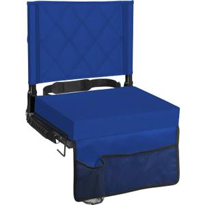 Sheenive Stadium Seats for Bleachers with Back Support, Bleacher Seats with Backs and Cushion Wide, Padded Portable Folding Comfort Stadium Chair with Shoulder Strap, Blue, 2 Pack