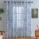 Luvyohmee White Navy Blue Curtains 63 Inch Length 2 Panels, Semi Sheer Window Curtain Drapes for Living Room/Bedroom, Blue Nature Tree Branches Patterned Linen Curtains Grommet W52XL63 (52"W x 63"L (Pack of 2))