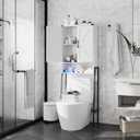 Over The Toilet Storage Cabinet with 2-Door Design Bathroom Organizers and Storage with Anti-Tip Device Over Toilet Organizer with Shelves for Bathroom,Restroom,Laundry White, 23.46" X 9.96" X 67.28"