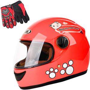 Kids Motorcycle Helmet with Panda Design and Racing Gloves Set, DOT Certification 