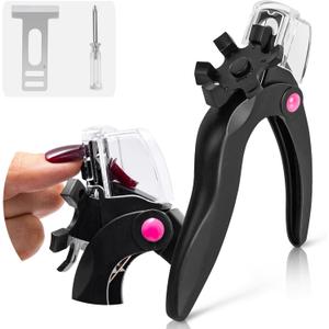 AIRSEE Adjustable Acrylic Nail Clippers with Sizer & Catcher, Nail Tip Cutter with Length Dial, Professional Stainless Steel Trimmer for Fake False Nails, Nail Extensions, Manicure Salon Home, Black