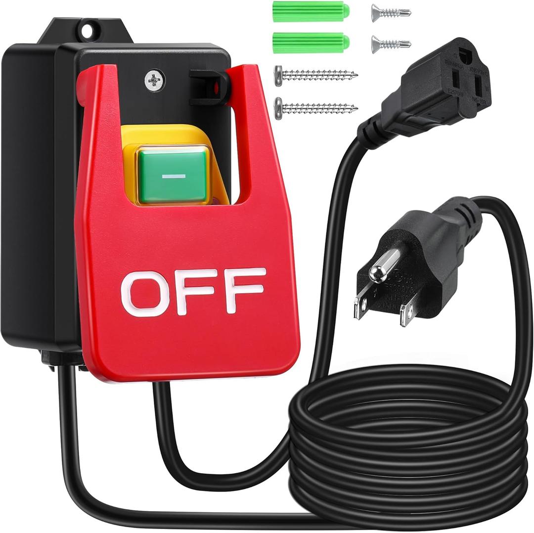 Dreyoo 1 Pack 120/230V Single Phase On/0ff switch, 120V 2HP Router Table Switch with Large Stop Sign Paddle Easy Contact for Fast Power Off for Table Saw and Other Electrical Equipment (1 Female Plug)