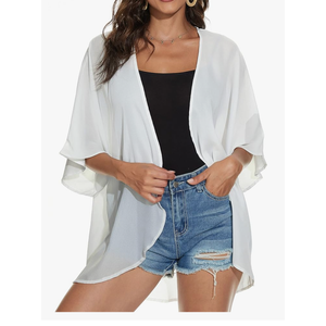 Women's Floral Print Puff Sleeve Kimono Cardigan Loose Cover Up Casual Blouse Tops, Size -Medium
