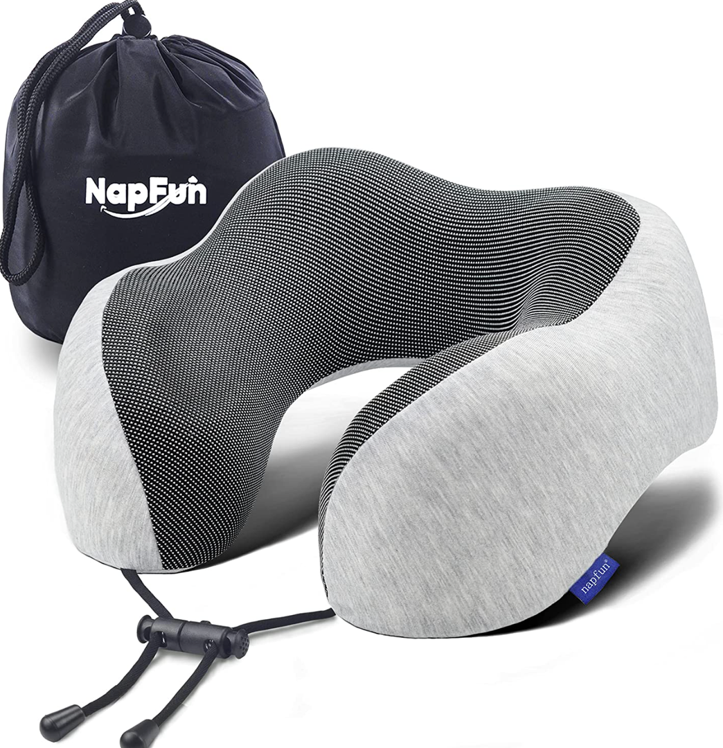napfun Neck Pillow for Travel, Memory Foam Airplane Pillow, Full Black
