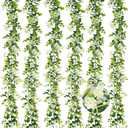 6FT Eucalyptus Garland with Flowers, 6 Pack Artificial Greenery Garland Hanging Faux Eucalyptus Garland Suitable for Table Wedding Backdrop Arch Wall Party UV Protected Indoor Outdoor Decor