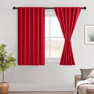 Hiasan Red Christmas Curtains for Living Room Blackout Curtains 45 inch Length Back Tab Energy Efficient Thermal Drapes for Winter Light Blocking Panels with Tiebacks, 52" W x 45" L, 2 Panels