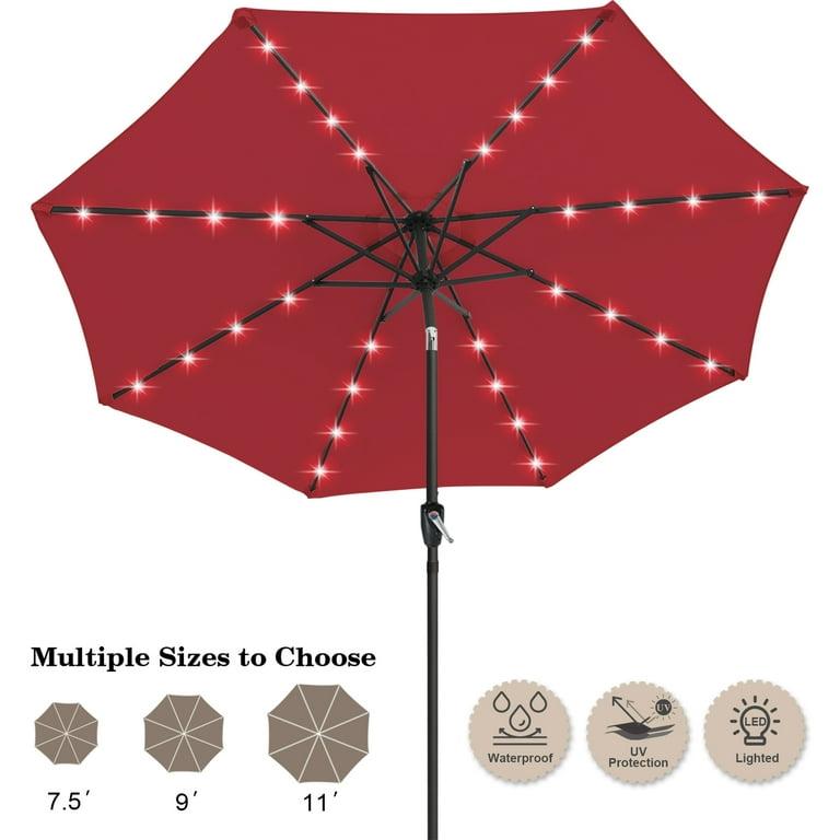 JEAREY 9FT Outdoor Patio Umbrella with Solar Lights, LED Lighted Pool Umbrella with Tilt and Crank, Outdoor Table Umbrellas for Deck, Yard & Market (Burgandy)