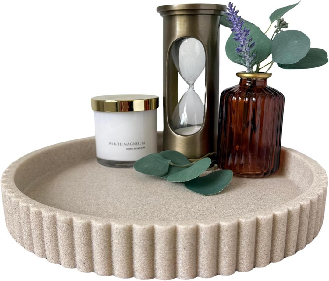 OAKOA Beige Resin Decorative Trays for Decor - Coffee Table Decor Tray Ottoman Tray for Living Room - Nightstand Round Table Centerpiece for Candle OAKOA Beige Resin Decorative Trays for Decor - Coffee Table Decor Tray Ottoman Tray for Living Room - Nightstand Round Table Centerpiece for Candle