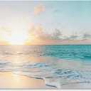 Goldfoilart Ocean Beach Sunset Canvas Wall Art for Bedroom Seascape Paintings Coastal Picture Framed Artwork for Bathroom Living Room Office Wall Decor 20" x 40"
