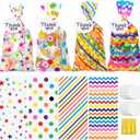 Woric 100 Set Rainbow Cellophane Treat Bags 5 x 10.6 Inch Clear Candy Party Favor Bags with 100 Gift Tags and Twist Ties for Mother's Day Rainbow Colorful Party Baby Shower Decorations