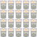 20-Pack Unscented Votive Candles in White Glass Tumblers - Long & Clean-Burning Memorial Candles (15 Hours, Hand-Poured)
