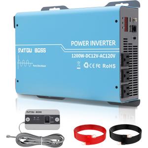 2400W Power Inverter 1200 Watt Pure Sine Wave Inverter 12V to 110V 120V AC Converter, Peak 2400W with Dual AC Outlets and USB & Type-C for Car, RV, Home, Truck, Off-Grid Solar