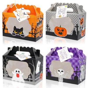 24 Pack Halloween Treat Boxes, Trick or Treat Candy Boxes with Window Halloween Party Favors Gift Goodie Boxes Supplies for Cookie Biscuit Donuts Dessert Cupcake Pie