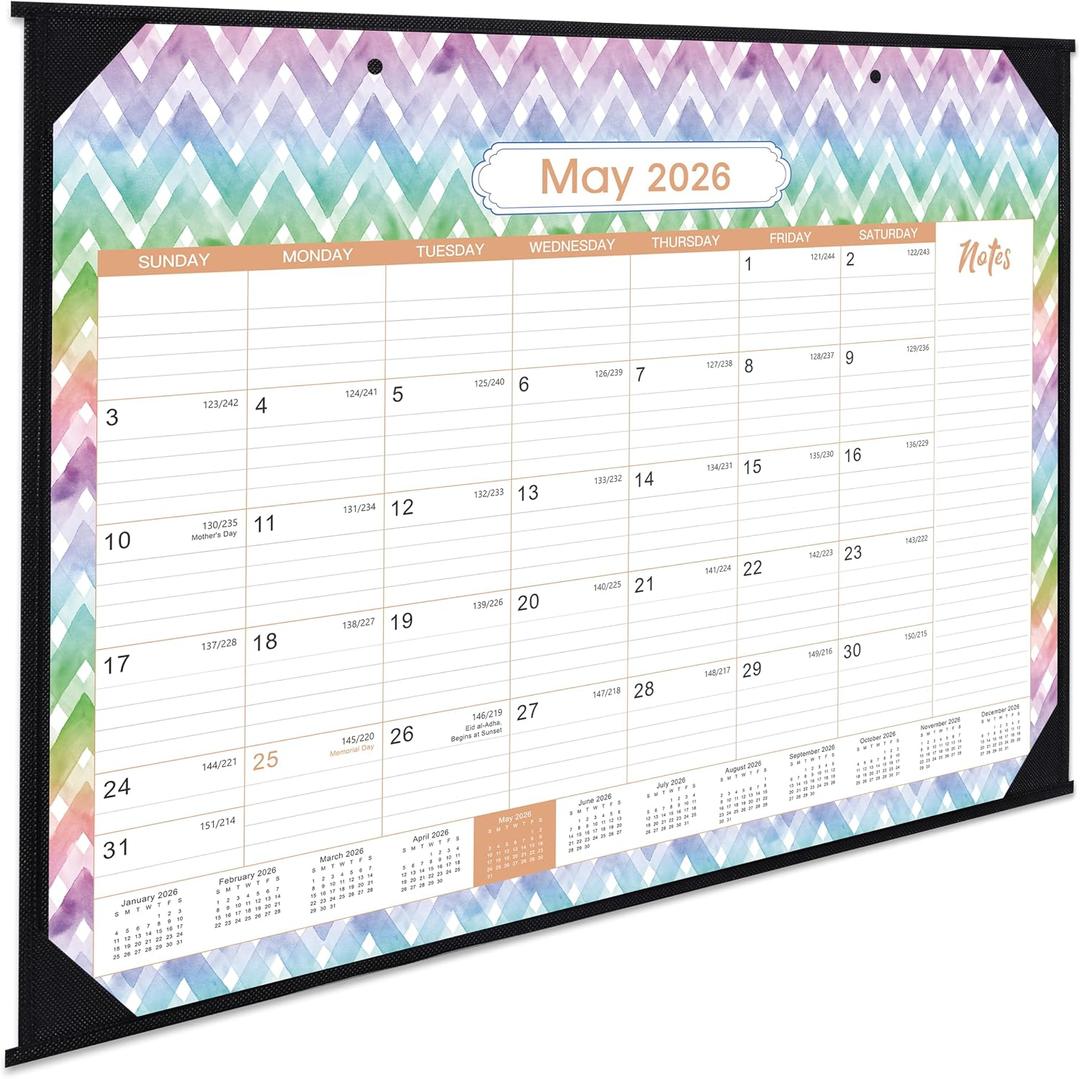 2 x 2026 Calendar - 2026 Desk Calendar Large 22x17, Jan. 2026 - Dec. 2026, 17x 22, 4 Corner Protectors, Premium Thick Paper, 2 Hanging Holes, Rolled Desk Calendar with Box