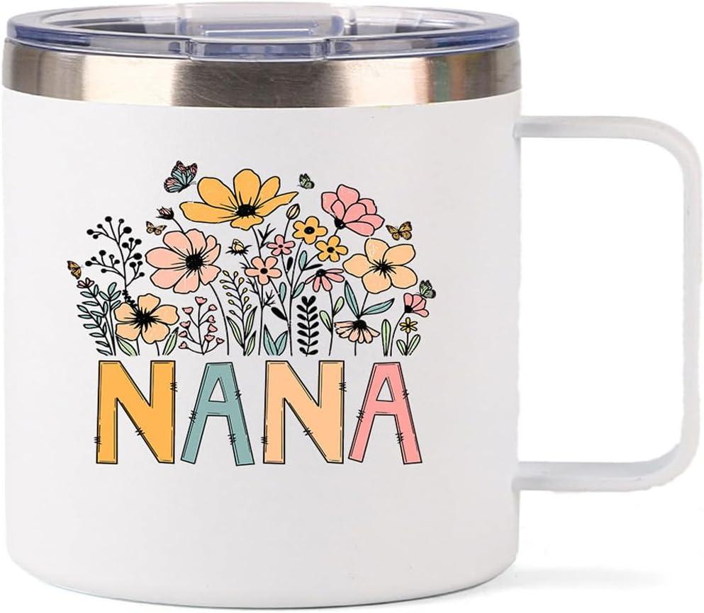 Nana Gifts,14oz Nana Coffee Mug With Handle,Stainless Steel Travel Tumbler Cup Double Wall Vacuum Insulated Tea Cup For Grandma Gigi Mimi