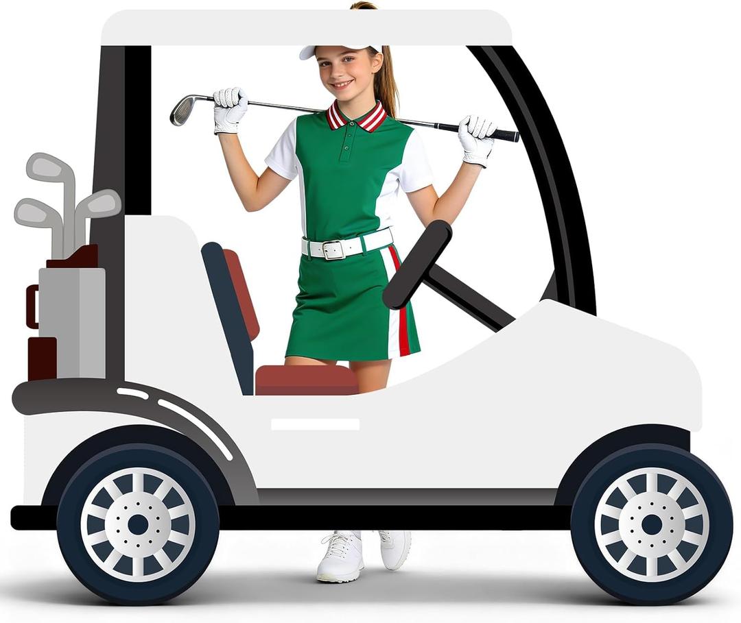 4ft Life Size Golf Cart Cardboard Cutout Standee, Plastic Golf Party Decoration Photo Booth Props Standup for Baby Shower, Birthday, Gender Reveal Parties and Sports Theme Event (White)
