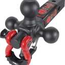 TOPTOW Recovery Shackle Ball Hitch Mount w/Matte Black Triple Tow Ball, 2-in Shank, Multi Fit for 2 inch Trailer Hitch Receiver Box (Black Ball Red Shackle)