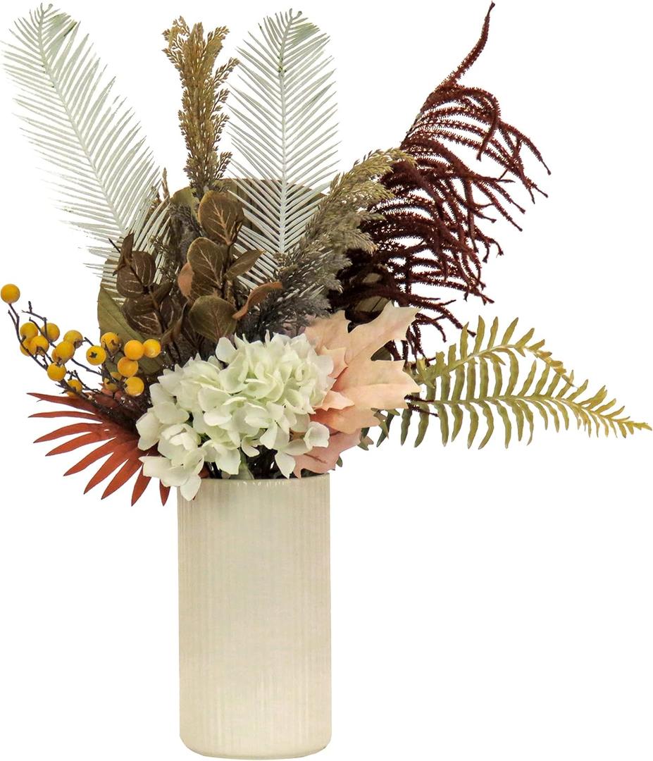 National Tree Company Artificial Potted Plant Table Decoration, Black, Decorated with Fern Branches, Hydrangea Blooms, Spring Collection, 31 Inches