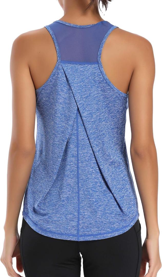 Aeuui Womens Workout Tops for Women Racerback Tank Tops Mesh Yoga Shirts Athletic Running Tank Tops Sleeveless Gym Clothes (Blue, S)