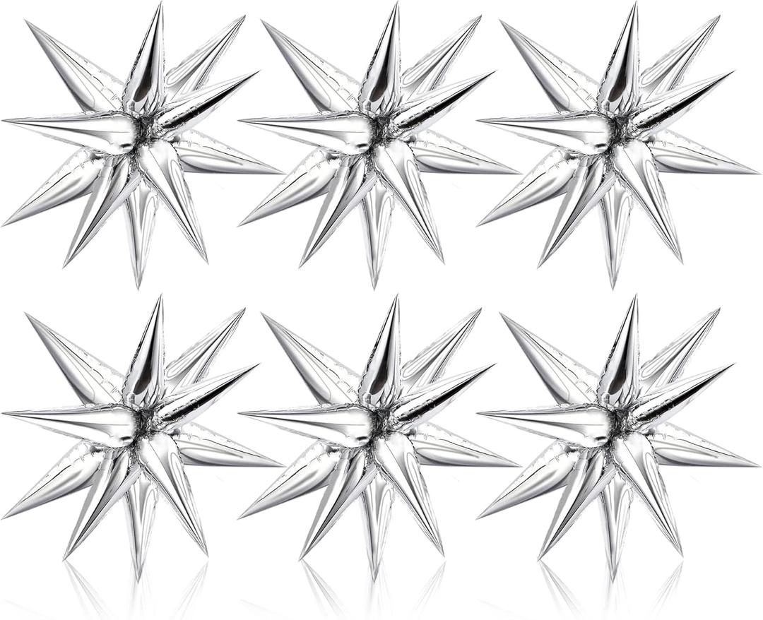 Explosion Star Foil Balloons Point Silver Starburst Cone Mylar Balloons for Party Supplies Christmas Birthday Wedding Baby Shower Photo Booth (Silver), 10 Pcs