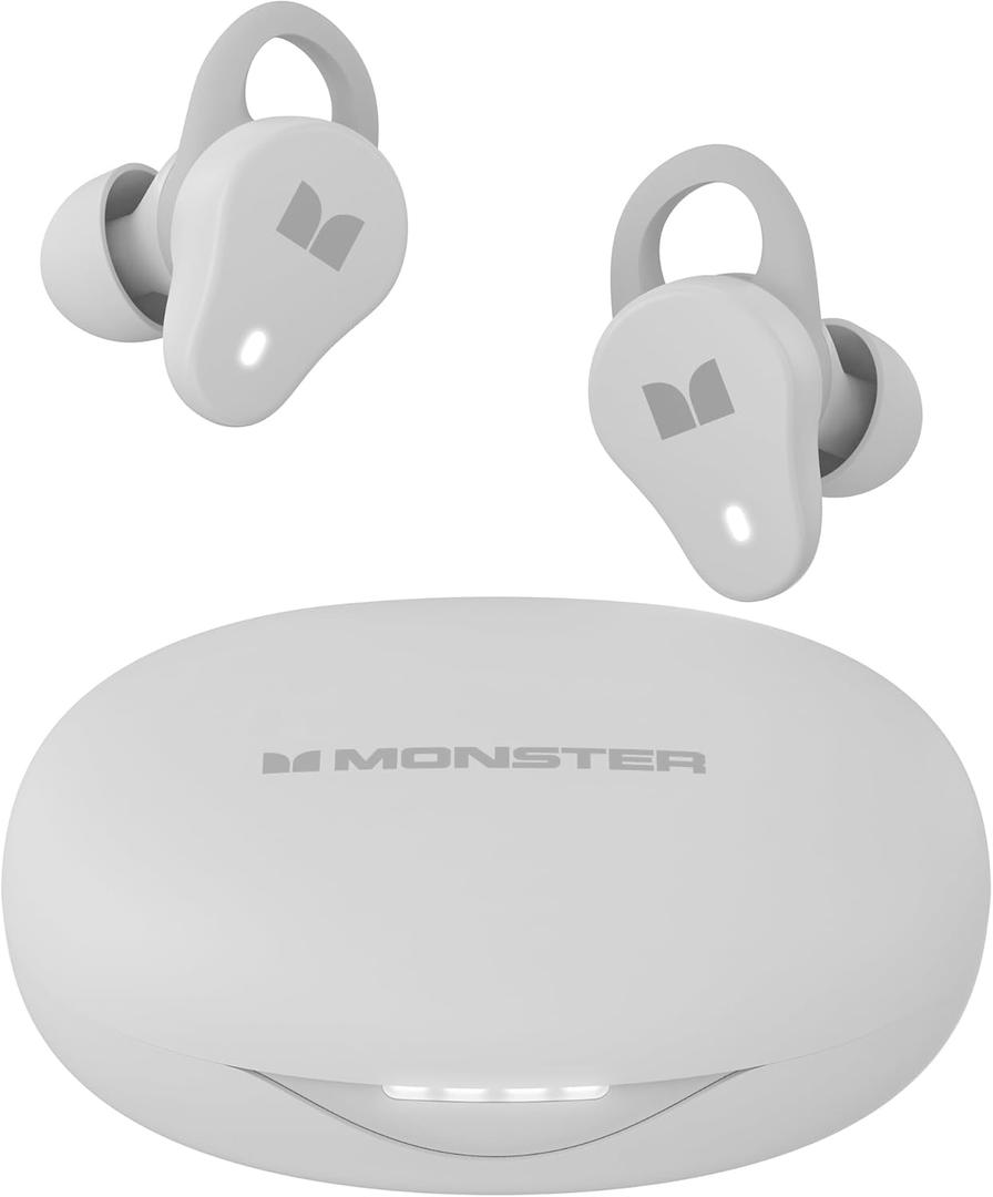 Monster N-Lite 210 Wireless Earbuds, Bluetooth 5.4 in-Ear Stereo Headphones, Built-in Mic for Crystal Clear Call, 32H Playtime, Type-C Charging, Waterproof in-Ear Ear Buds Earphones for Sports, White