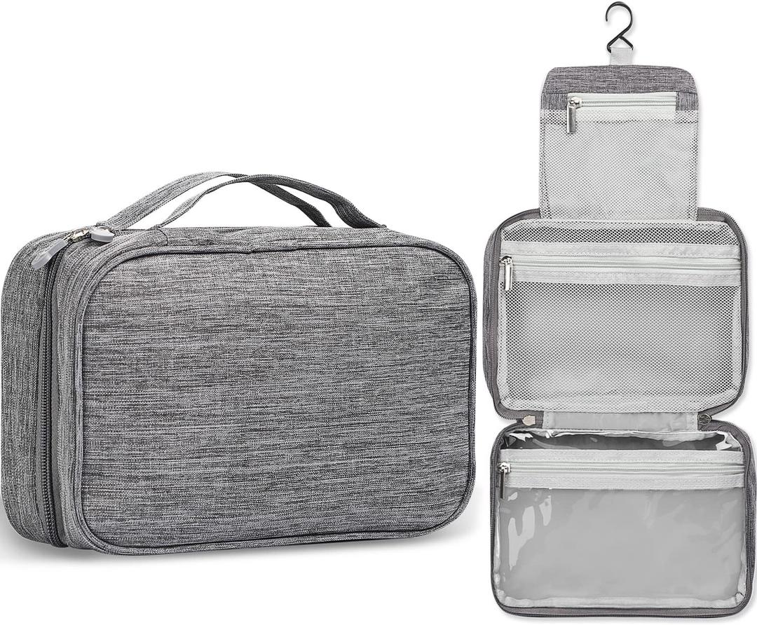 Etercycle Toiletry Bag for Women Men, Waterproof Hanging Toiletry Bags for Traveling, Portable Foldable Travel Wash bag with Hanging Hook, Shaving Bag for Bathroom Shower- Gray