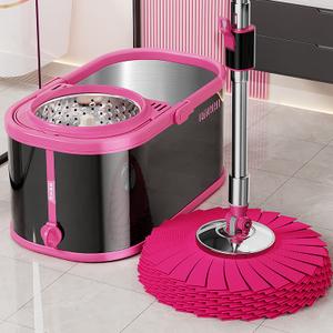 New Design Black and Pink Round Stainless Steel 360 Floor Magic Spin Mop Bucket Set Save Space for Home Prime Spin Mop