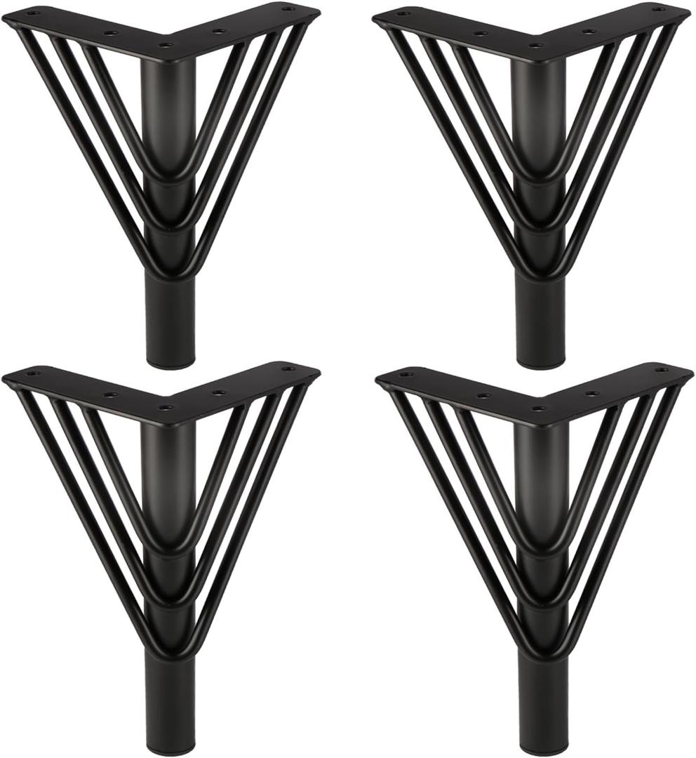 Osring 10 Inch Furniture Leg Black Triangle Shaped Hairpin Furniture Table Feet 4pcs, Heavy Duty Metal Coffee Table Legs for Sofa Dresser Cabinet