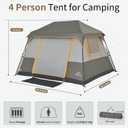 Naturehike Cape 4 Person Camping Tent, 60S Easy Setup Instant Tent Pop up Tent, Waterproof Large Tall 6/8 Person Tents for Camping, Car Camping,Grey, 4 Person