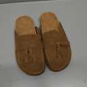 Yellhum Faux Suede Mules for Women Tassel Flat Loafers Comfort Clog Mules Slip on Round Toe Casual Boat Slippers Shoes Tan, 7.5