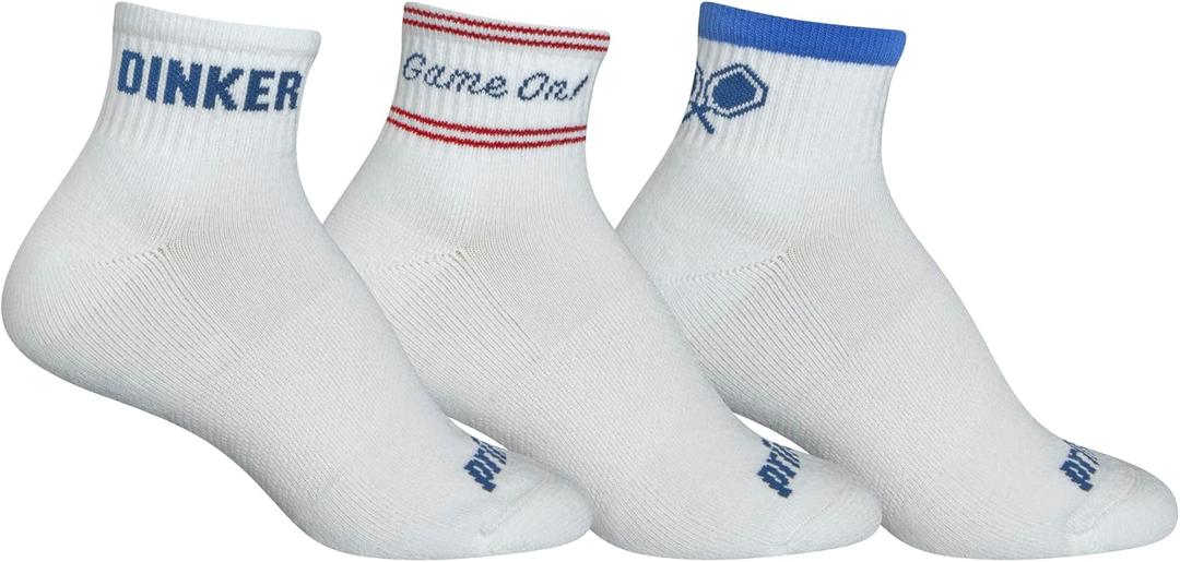 Prince Comfortable Moisture-Wicking Pickleball Ankle 3 Pack Socks- Size Medium-Women & Men (Red/Blue)
