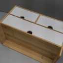 Desk Organizer with Drawers - Bamboo Desktop Organizer Storage | Natural-White Wood Desk Drawers Organizer for Bills, Office Supplies, Cosmetics, Seals No Assembly Required (13L x 6.6W x7.87H)