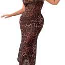Floerns Women's Plus Size Leopard Print Sleeveless Halter Dress Backless Club Bodycon Maxi Cami Dresses (3X-Large Plus, Multicolor)