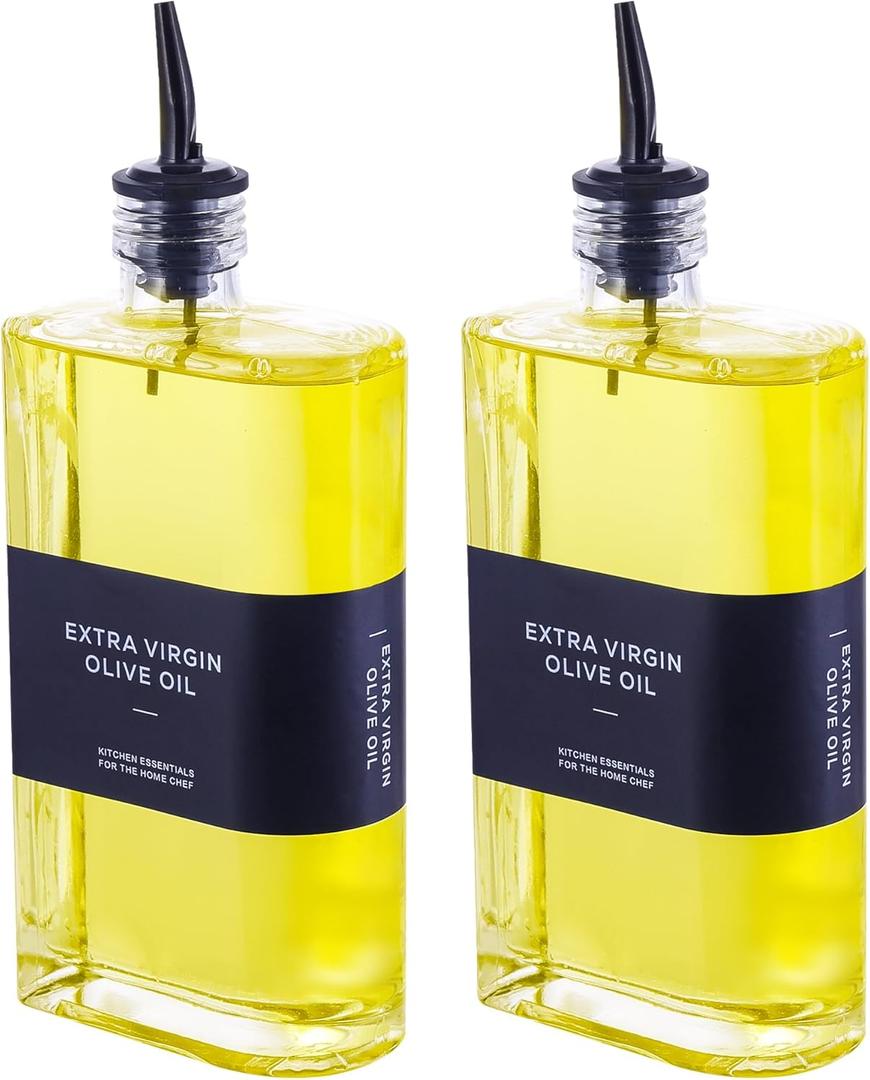 Olive Oil Dispenser for Kitchen,Sauce Dispenser Bottles with Stainless Steel Pourers, 500ml/17oz, 2 Pcs, Black