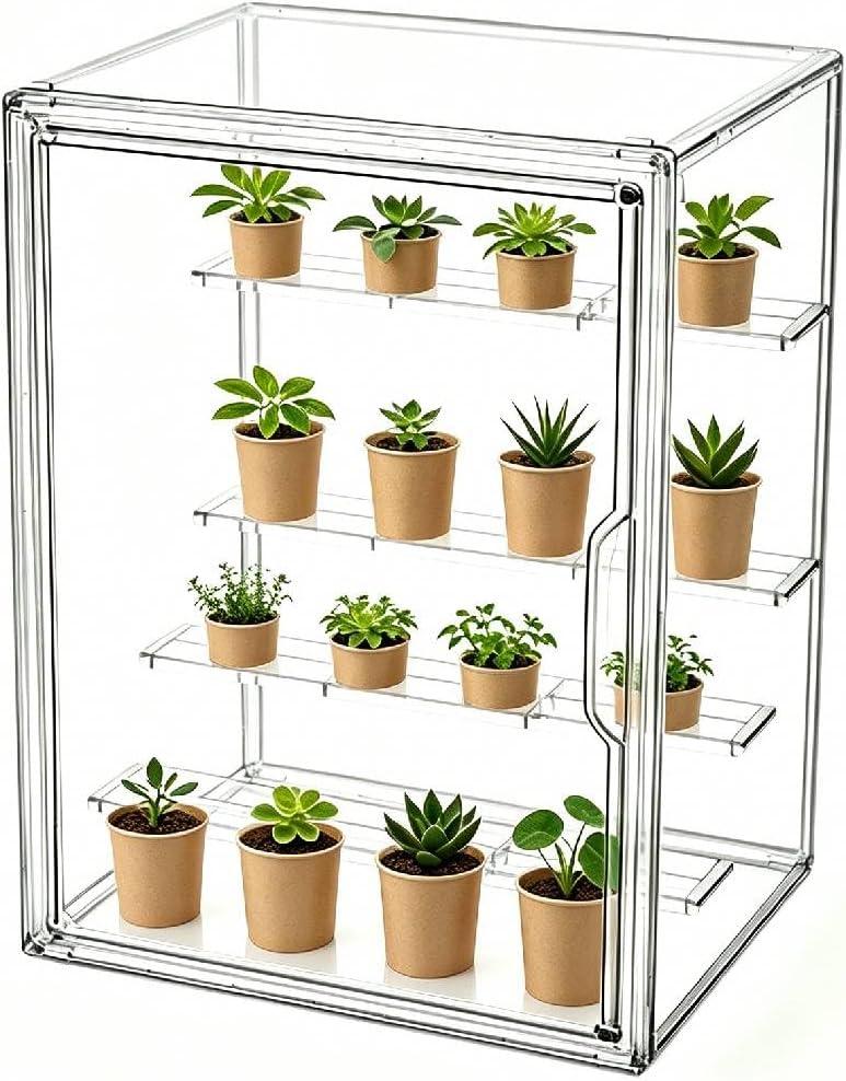 Mini Greenhouse Indoor, Clear Small Green House with Magnetic Door, Stackable Succulent Seed Starting Kit Children Nature Observation Station