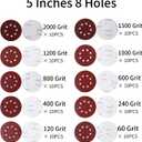 100PCS 5 Inch 8 Holes Sanding Discs 60 120 240 400 600 800 1000 1200 1500 2000 Grit Sandpaper Sander Round Sand Paper (100pcs 60-2000 grit)