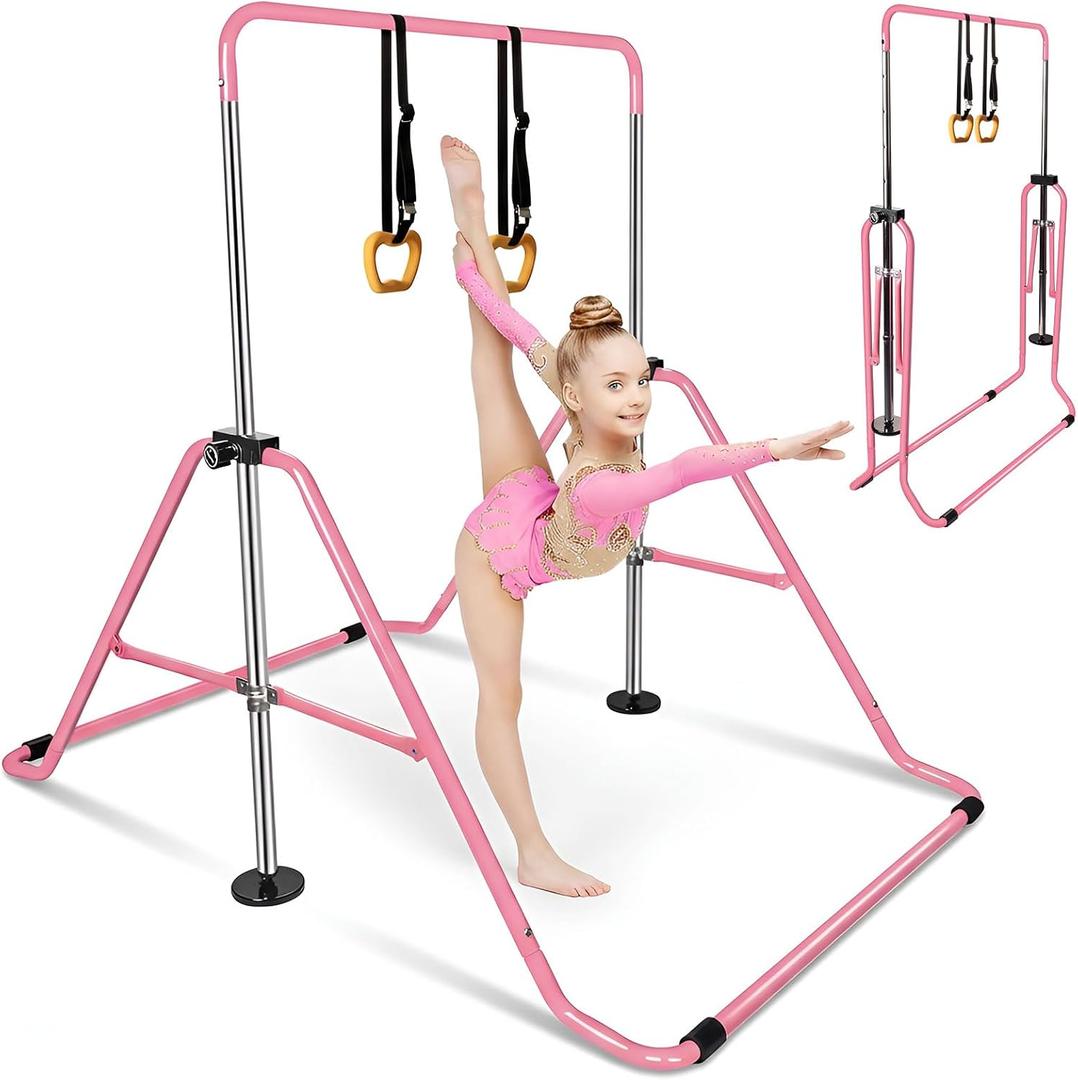 HLC Expandable Gymnastics Bars, Adjustable Height Gymnastic Horizontal Bars, Children Folding Training Bar for Kids, Easy to Assemble