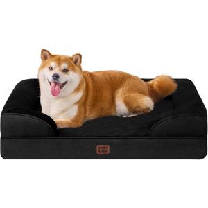 EHEYCIGA Orthopedic Dog Beds for Large Dogs, Waterproof Memory Foam Large Dog Bed with Sides, Non-Slip Bottom and Egg-Crate Foam Pet Couch Bed with Washable Removable Cover, Black (36.0"L x 27.0"W x 6.5"Th)